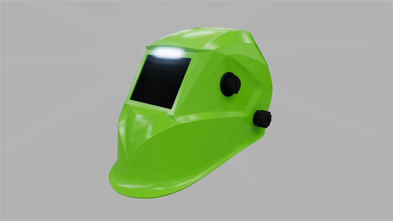 Exterior of the Echo Fan Drive welding helmet showing the solar panels and access door